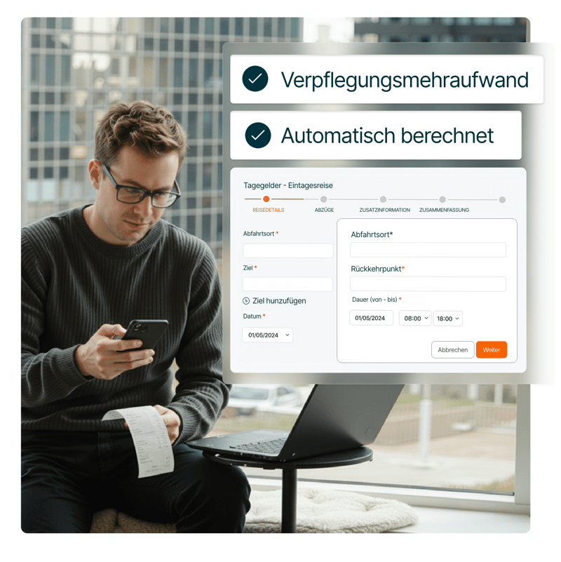 Die Tagespauschalen für den Verpflegungsmehraufwand sind automatisch im System hinterlegt