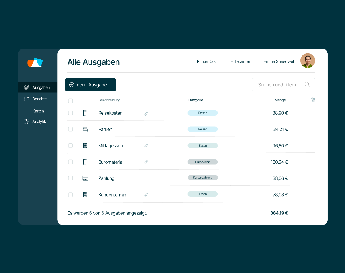 Ein Screenshot der Spesenmanagement-Plattform Mobilexpense