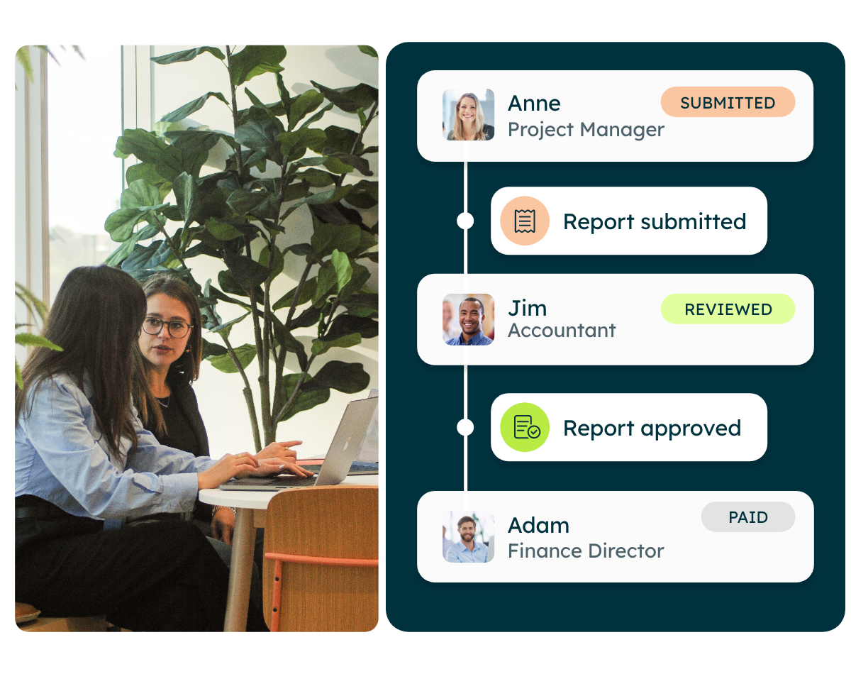 employees discussing expense reimbursement