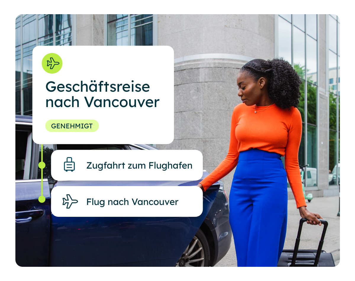 Angestellte auf Geschäftsreise, die die Reisekosten mit Mobilexpense abrechnet