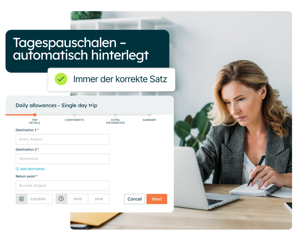 Die Tagespauschalen für den Verpflegungsmehraufwand sind automatisch im System hinterlegt