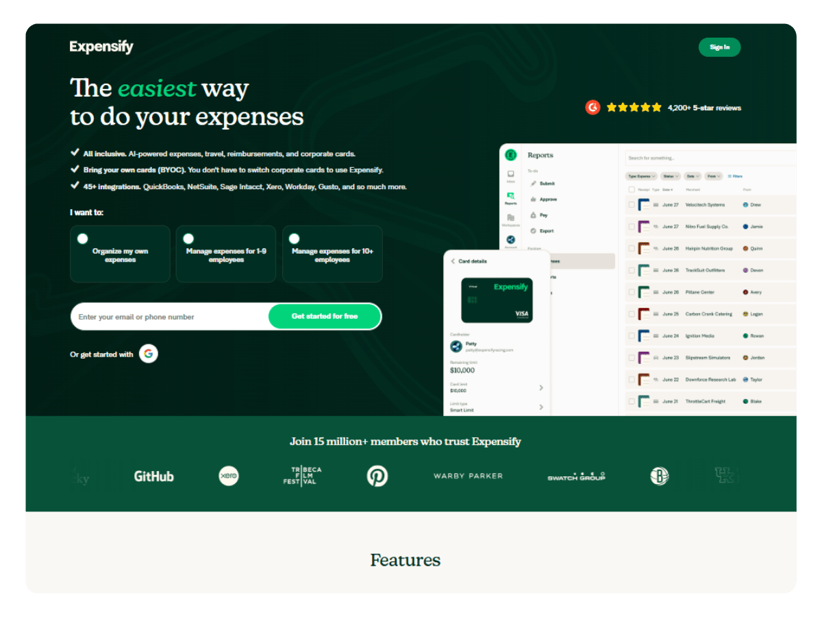Expensify homepage