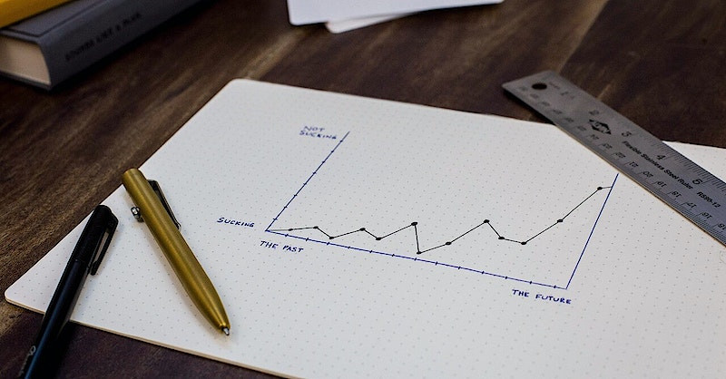 Financial chart drawn on paper with a pen